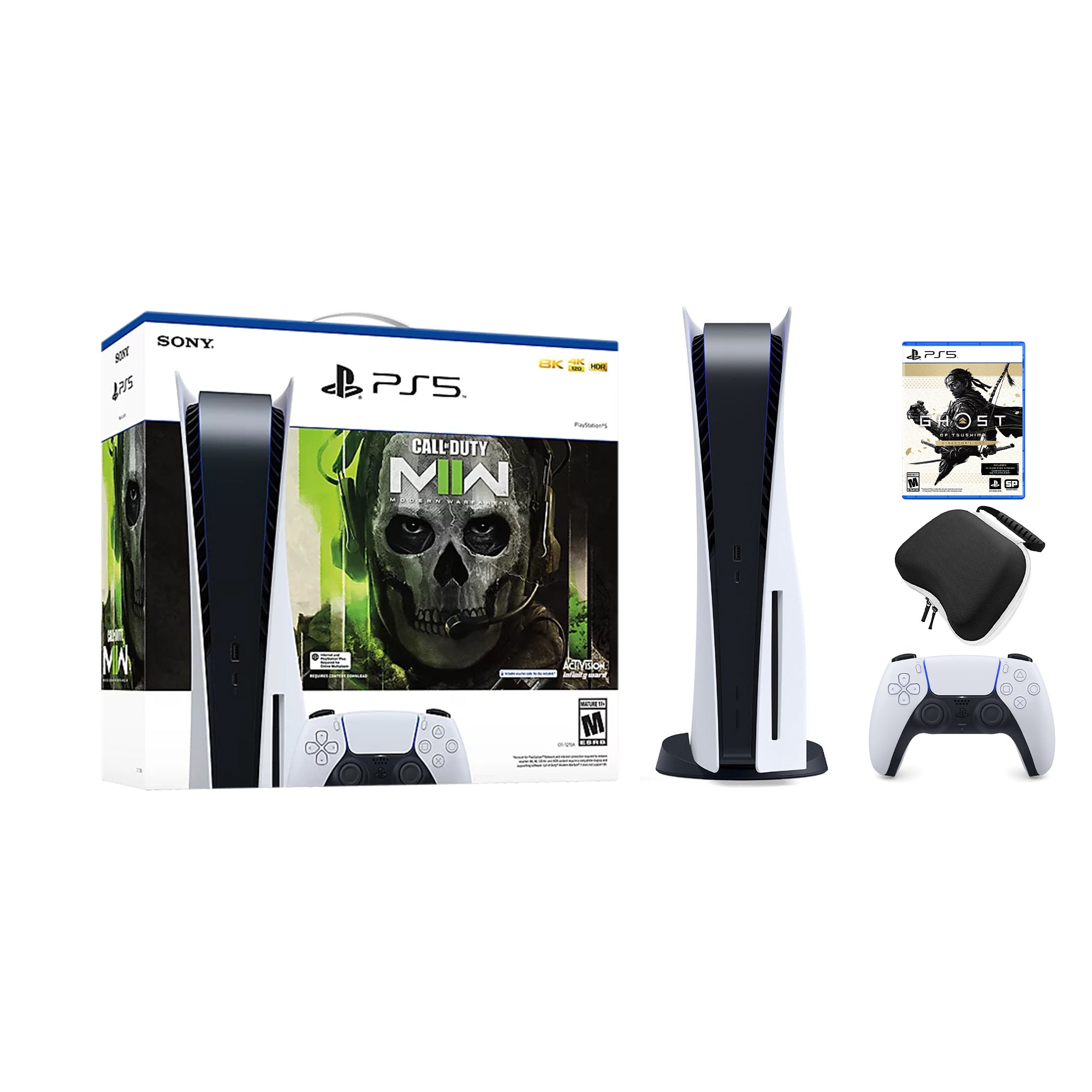 PlayStation 5 Disc Edition Call of Duty Modern Warfare II Bundle with Ghost of Tsushima Director's Cut and Mytrix Controller Case PlayStation 5 Disc Edition Call of Duty Modern Warfare II Bundle with Ghost of Tsushima Director's Cut and Mytrix Controller Case